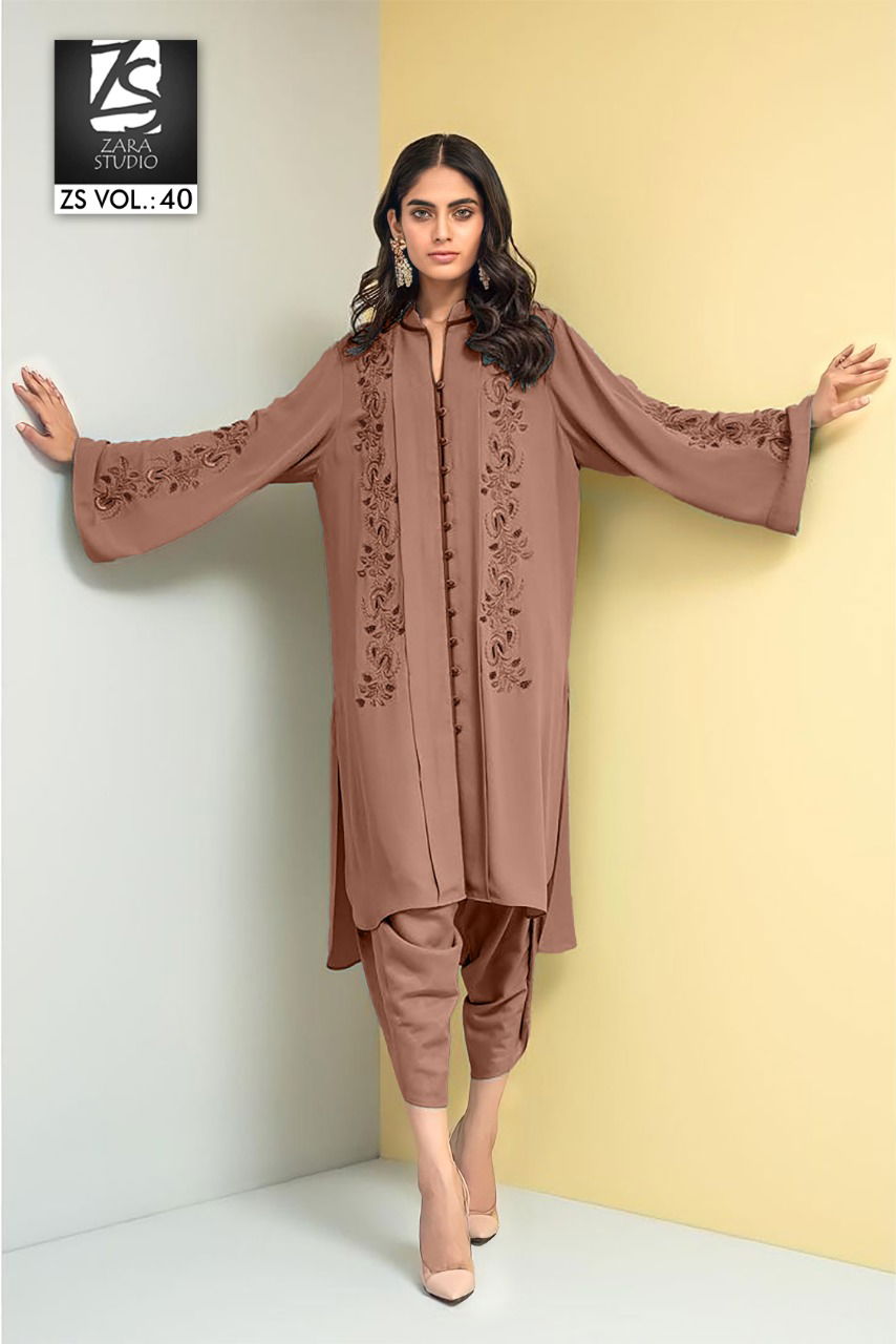 Zara 40 Formal Classy Georgette Party Wear Top With Bottom Collection